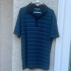 Matte Grey Men's Black Blue Stripe Short Sleeve Polo Golf Shirt Size L
